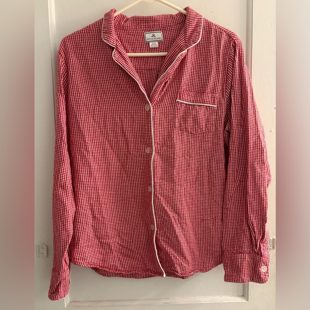 Petite Plume Women's Gingham Flannel Pajama Top Size Medium